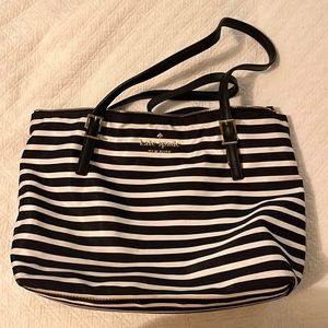Nylon black and white stripe Kate Spade tote